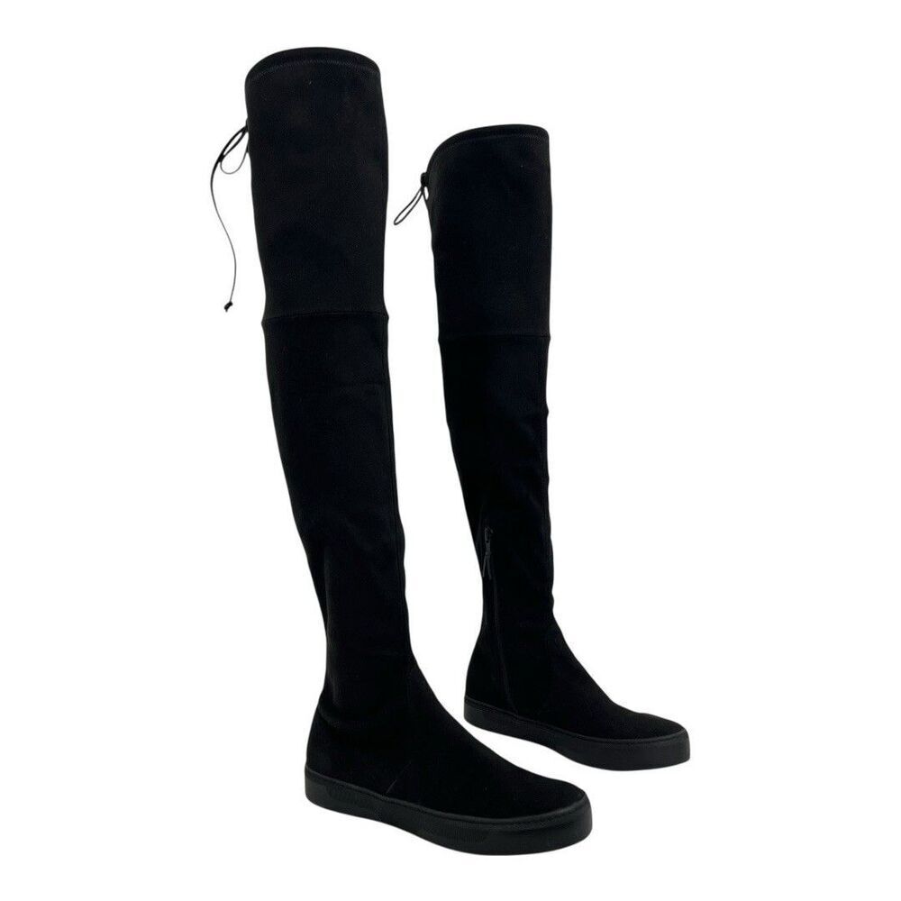 Stuart Weitzman Size 5 Playtime OTK Over The Knee Boots Black Suede Minimalist